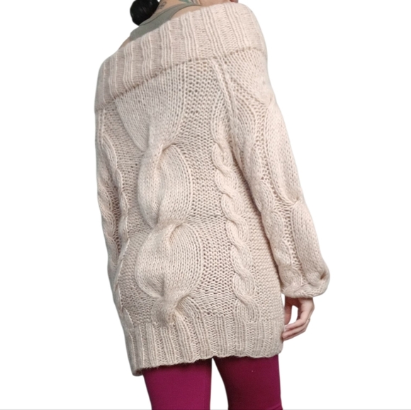 Vintage Pink Mohair Wool Off Shoulder Cable Knit M - Picture 2 of 4